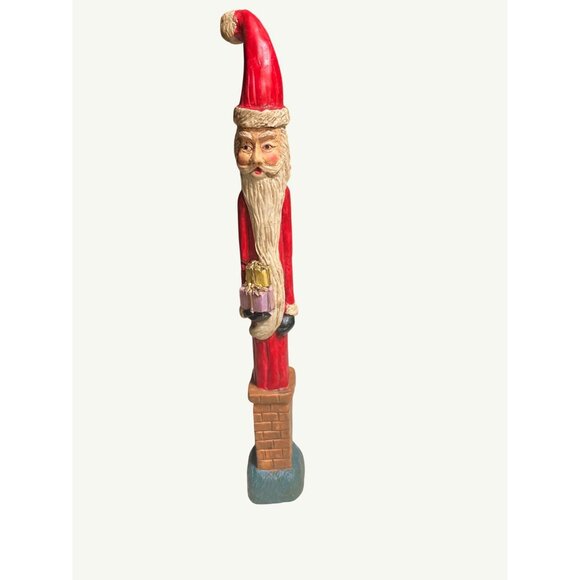 Thin 10 Inch Santa Claus in Chimney Christmas Decoration - Picture 1 of 8